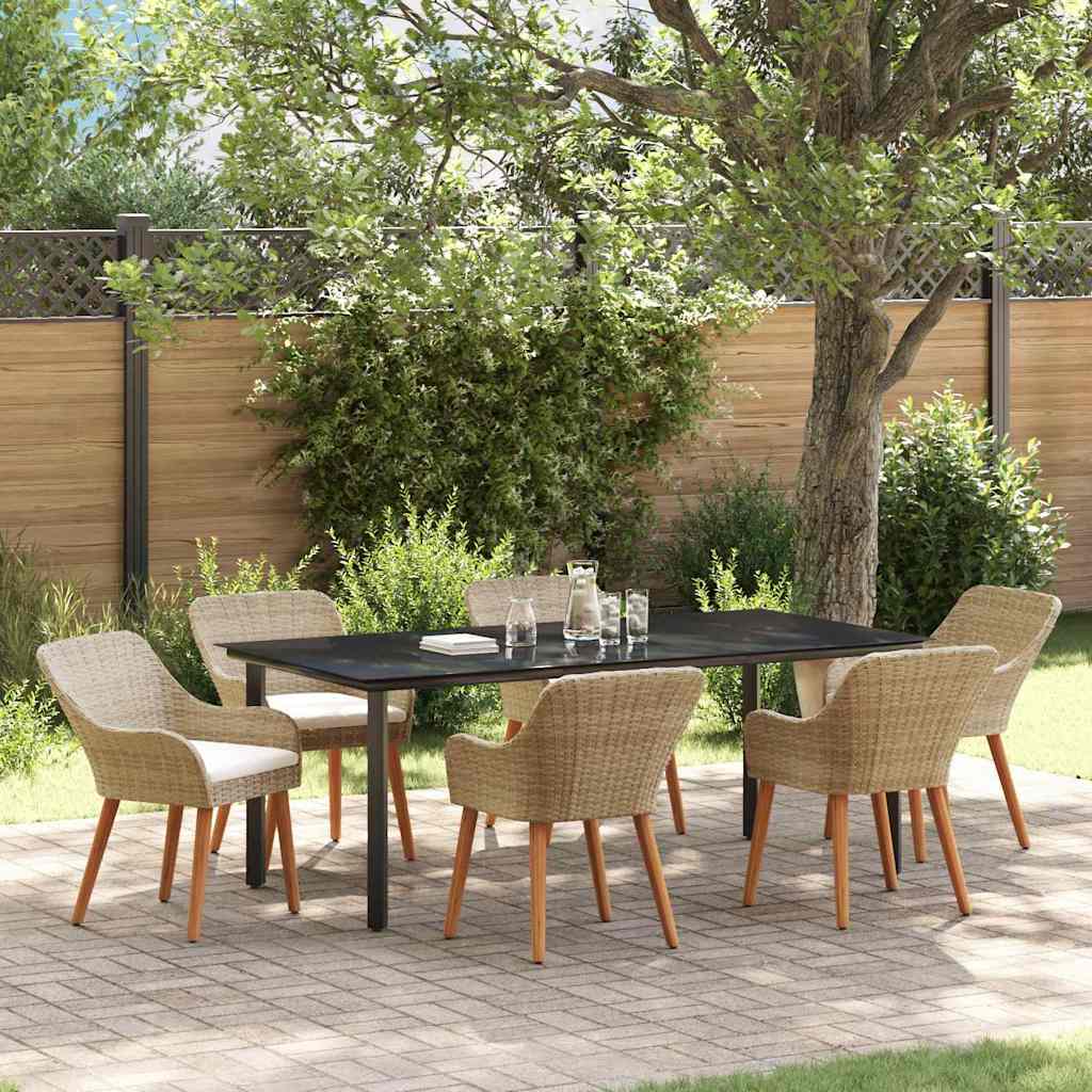 Garden Dining Set with Cushion 7 pcs Beige Poly Rattan