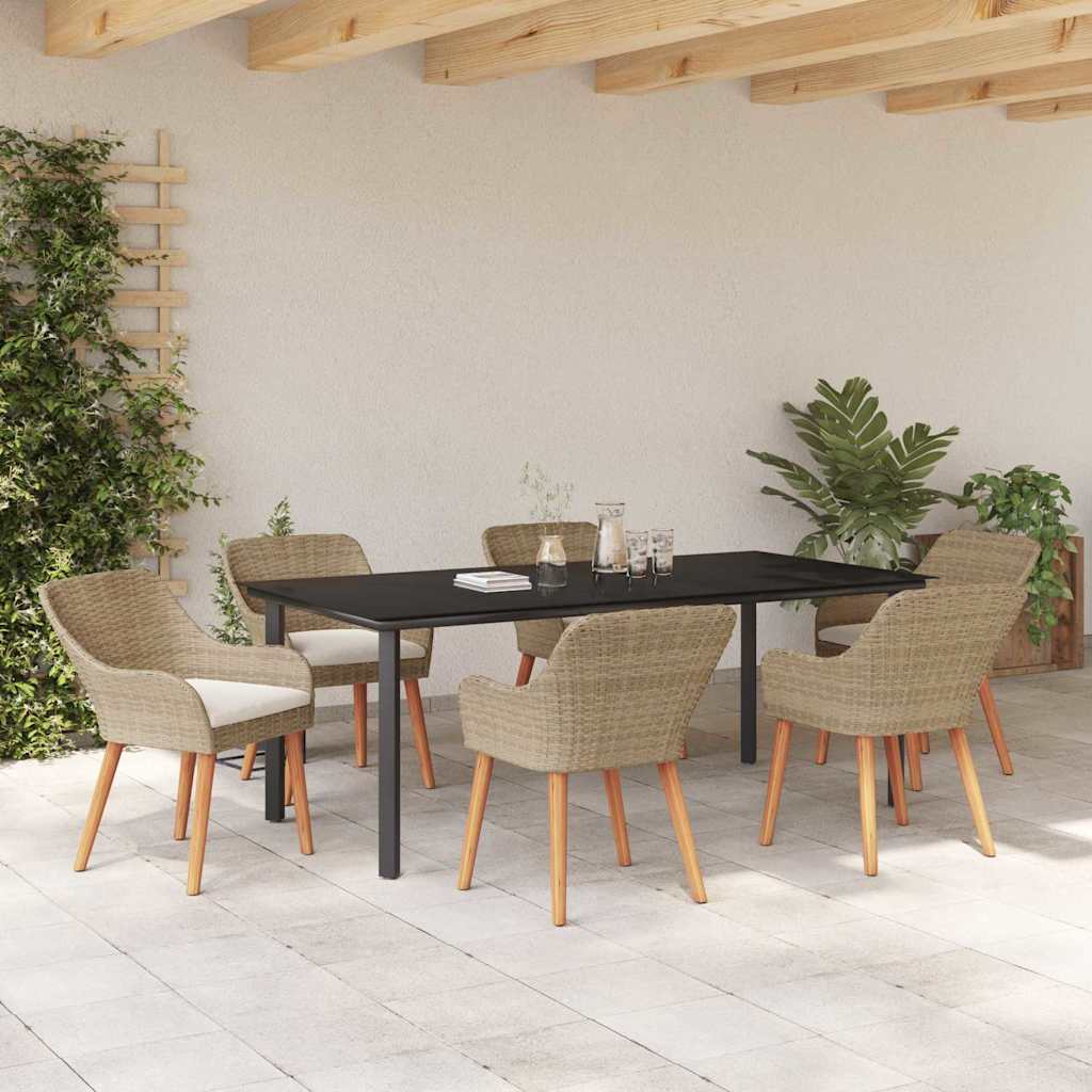 Garden Dining Set with Cushion 7 pcs Beige Poly Rattan
