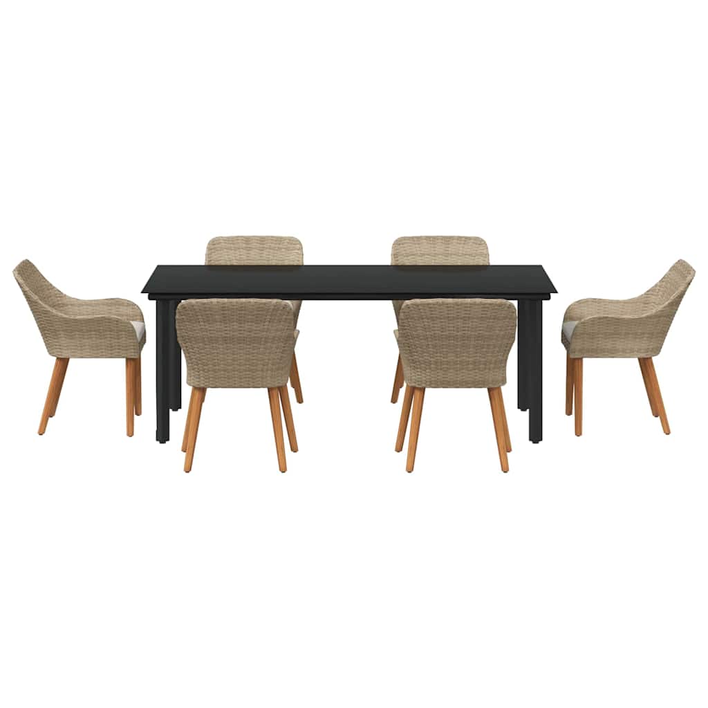 Garden Dining Set with Cushion 7 pcs Beige Poly Rattan