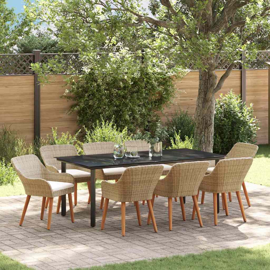 Garden Dining Set with Cushion 9 pcs Beige Poly Rattan