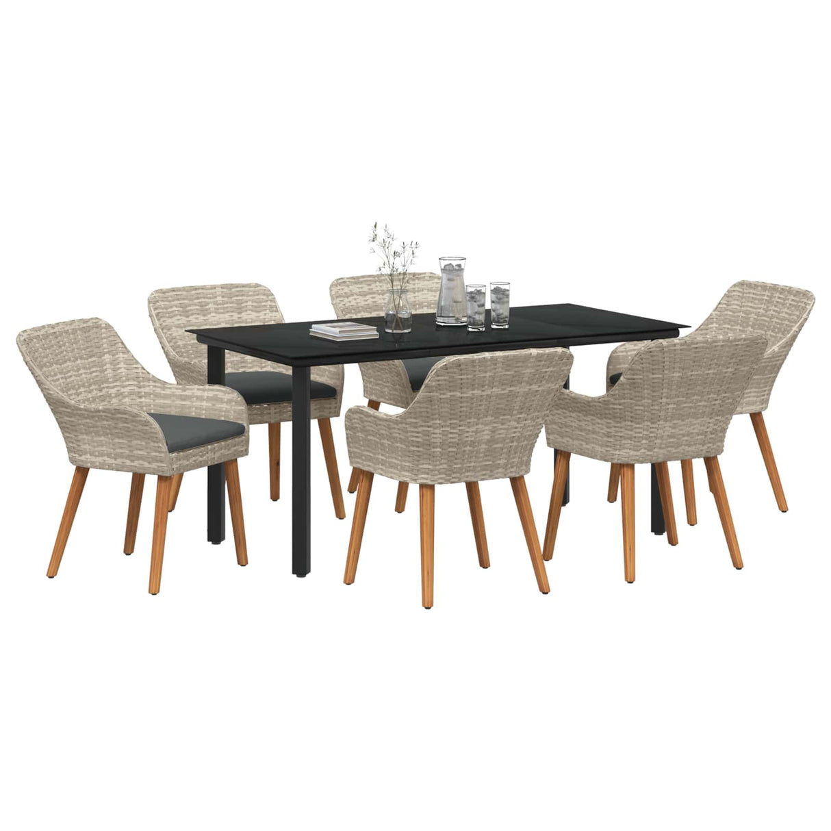 Garden Dining Set with Cushion 7 pcs Light Grey Poly Rattan