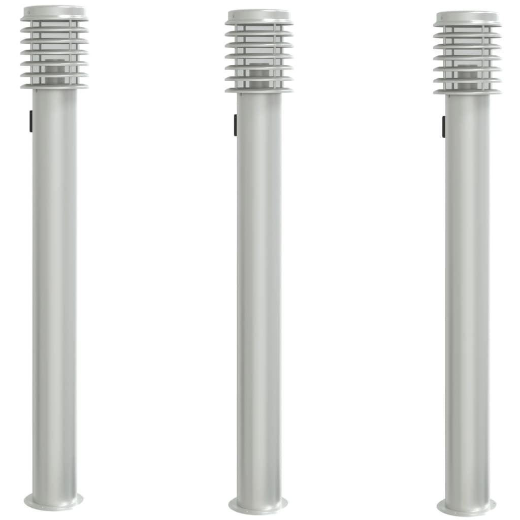 Outdoor Floor Lamps with Outlet 3pcs Silver 110cm Stainless Steel