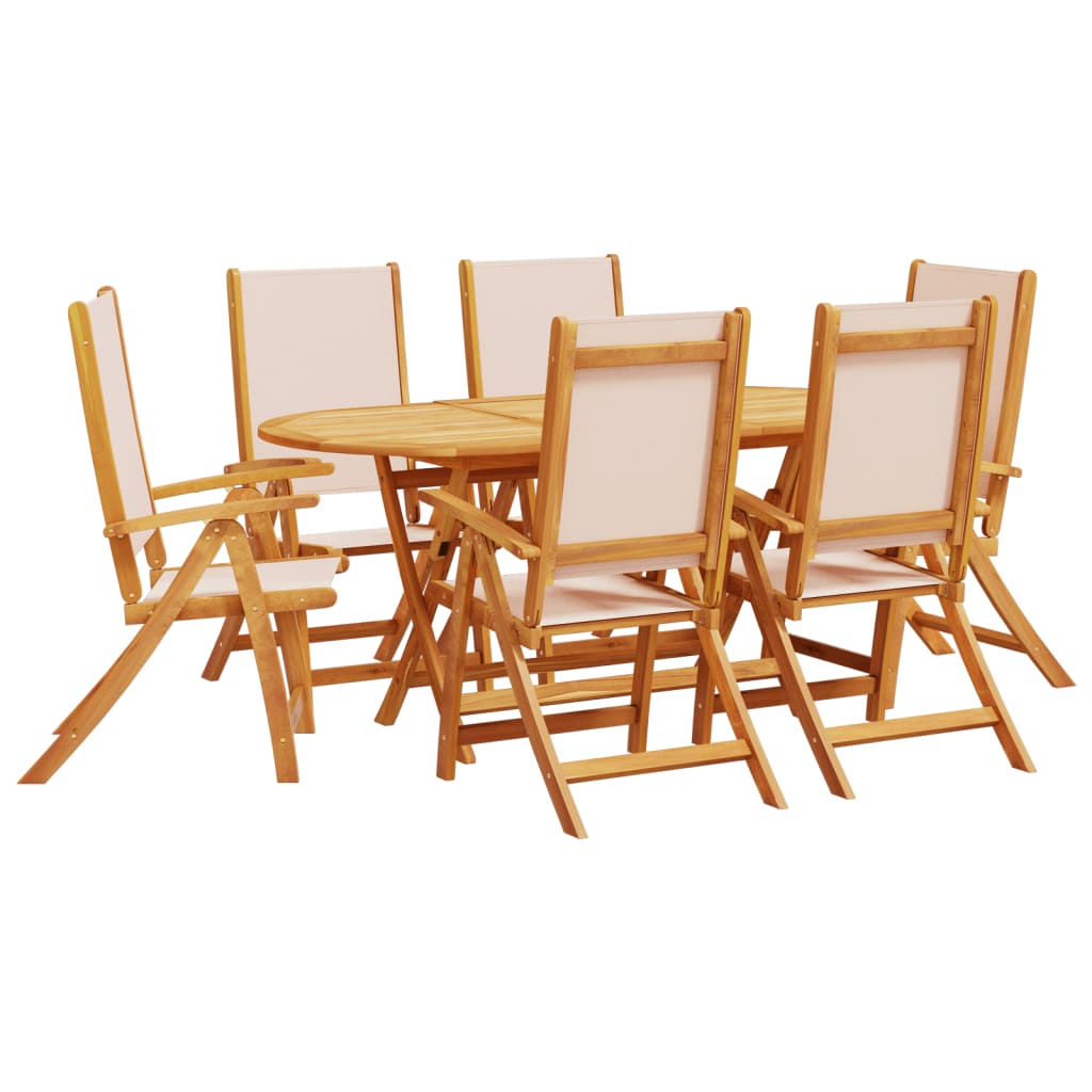 7 Piece Garden Dining Set Solid Wood Acacia and Textilene
