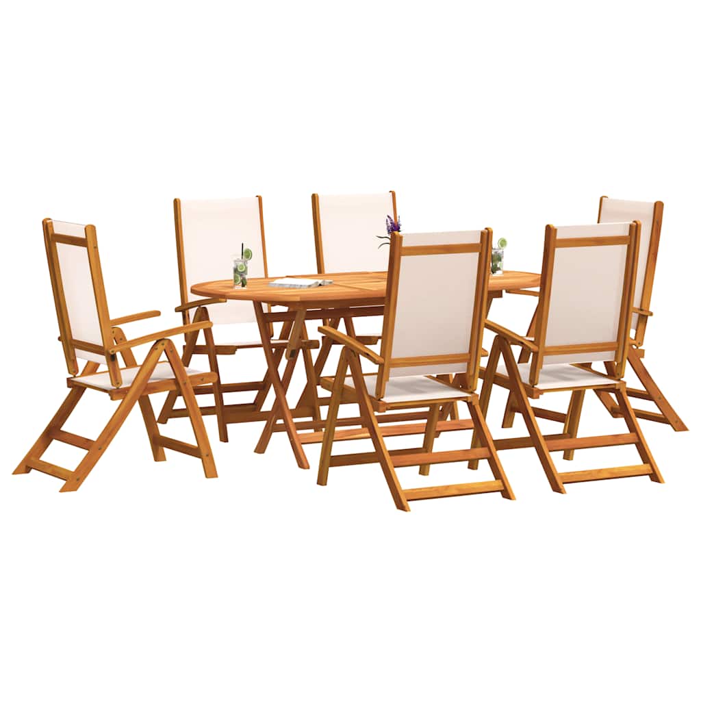 7 Piece Garden Dining Set Solid Wood Acacia and Textilene