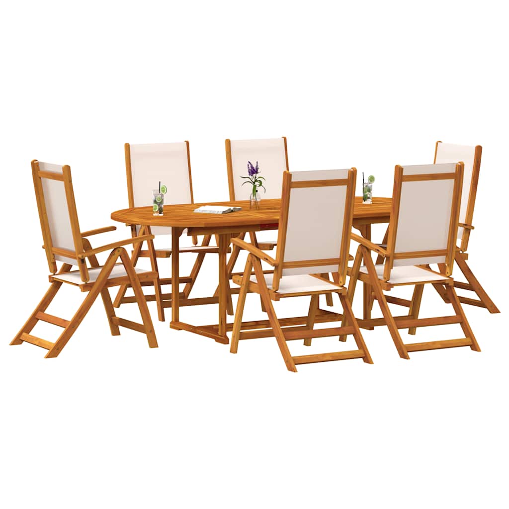 7 Piece Garden Dining Set Solid Wood Acacia and Textilene