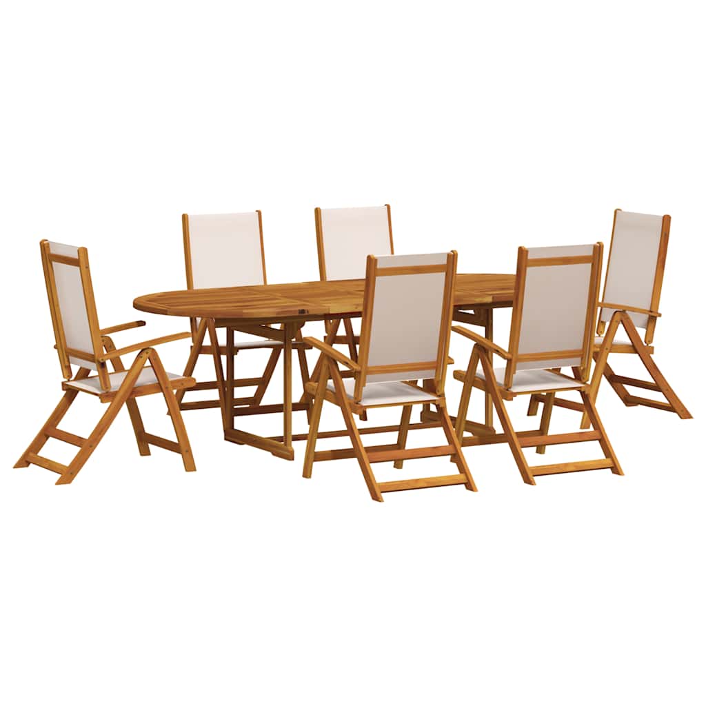 7 Piece Garden Dining Set Solid Wood Acacia and Textilene