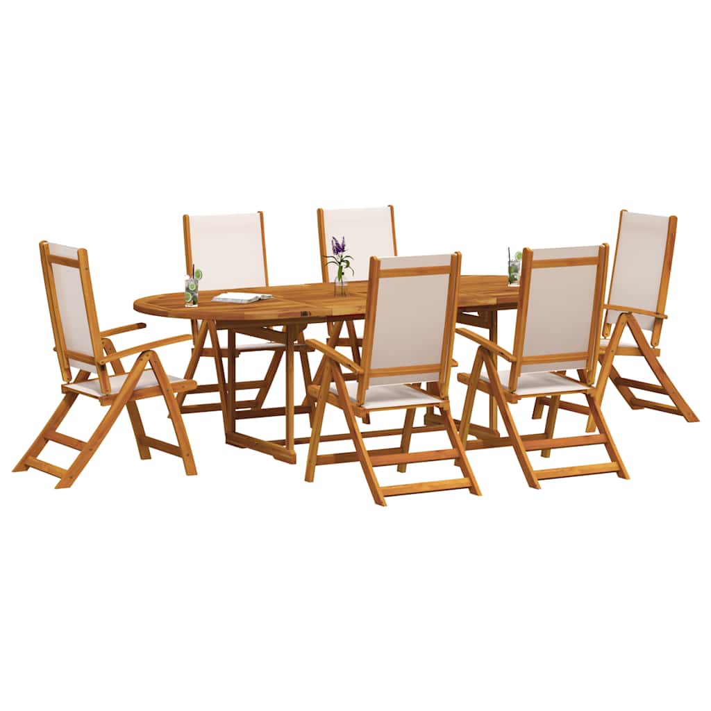7 Piece Garden Dining Set Solid Wood Acacia and Textilene