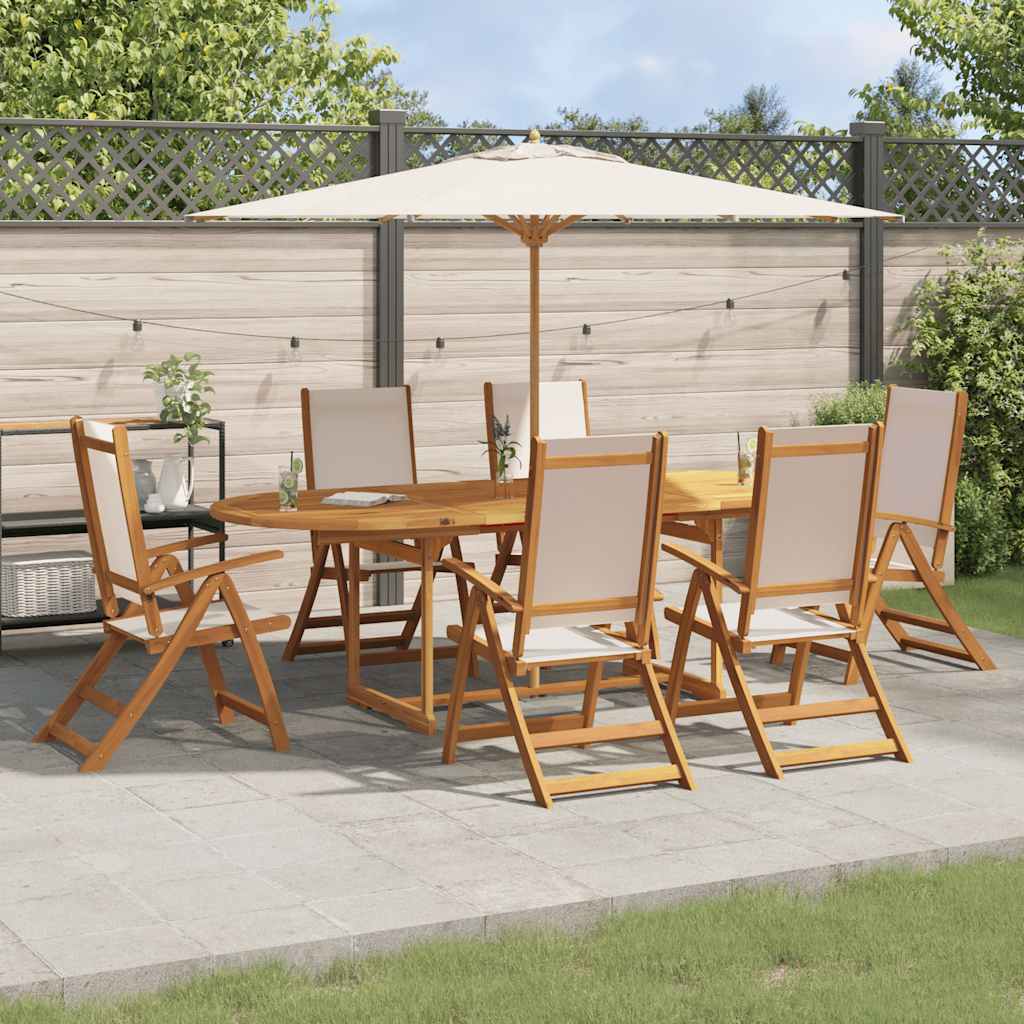 7 Piece Garden Dining Set Solid Wood Acacia and Textilene