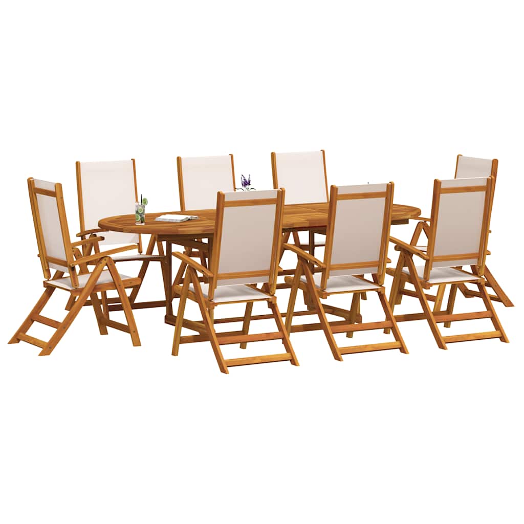 9 Piece Garden Dining Set Solid Wood Acacia and Textilene