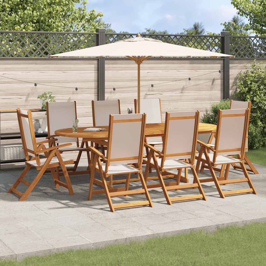 9 Piece Garden Dining Set Solid Wood Acacia and Textilene