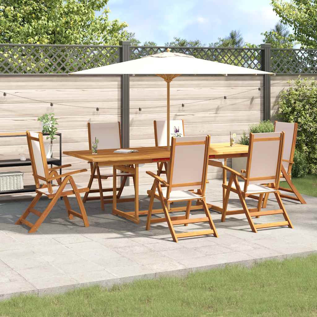 7 Piece Garden Dining Set Solid Wood Acacia and Textilene