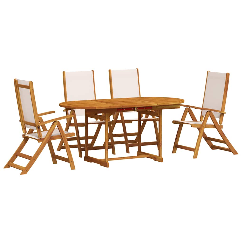 5 Piece Garden Dining Set Solid Wood Acacia and Textilene