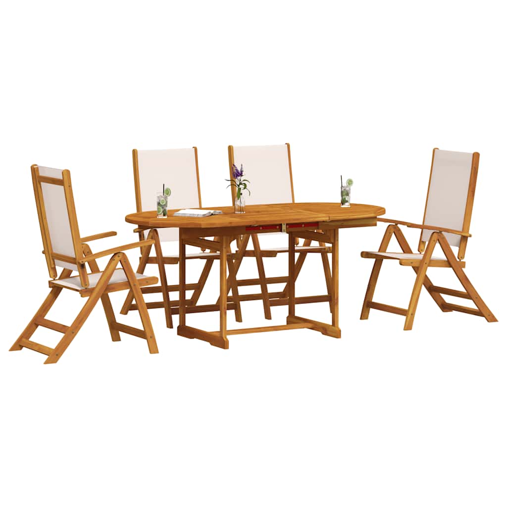 5 Piece Garden Dining Set Solid Wood Acacia and Textilene