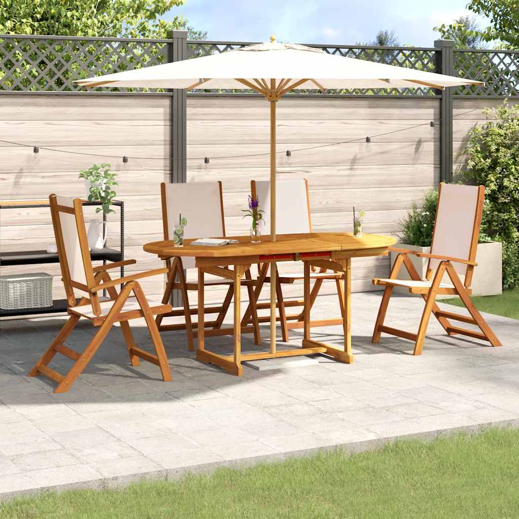 5 Piece Garden Dining Set Solid Wood Acacia and Textilene