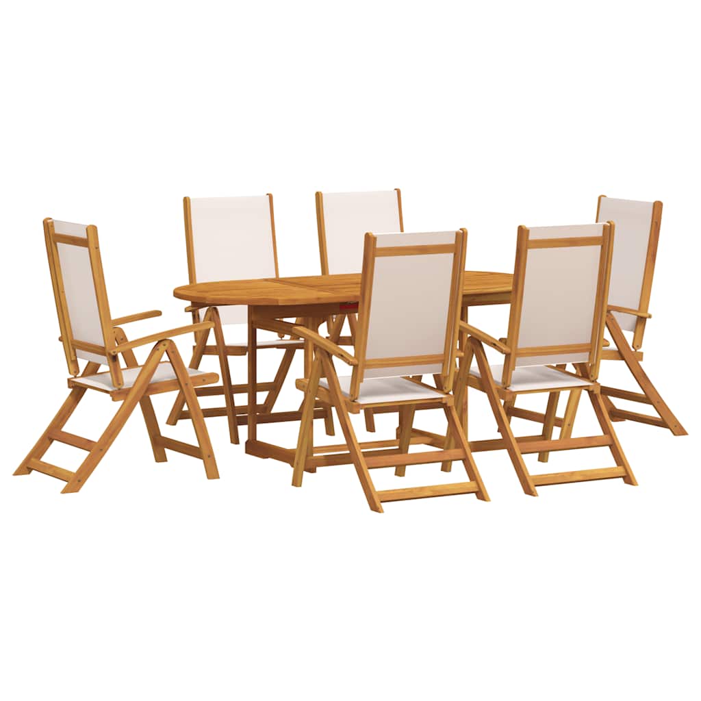 7 Piece Garden Dining Set Solid Wood Acacia and Textilene