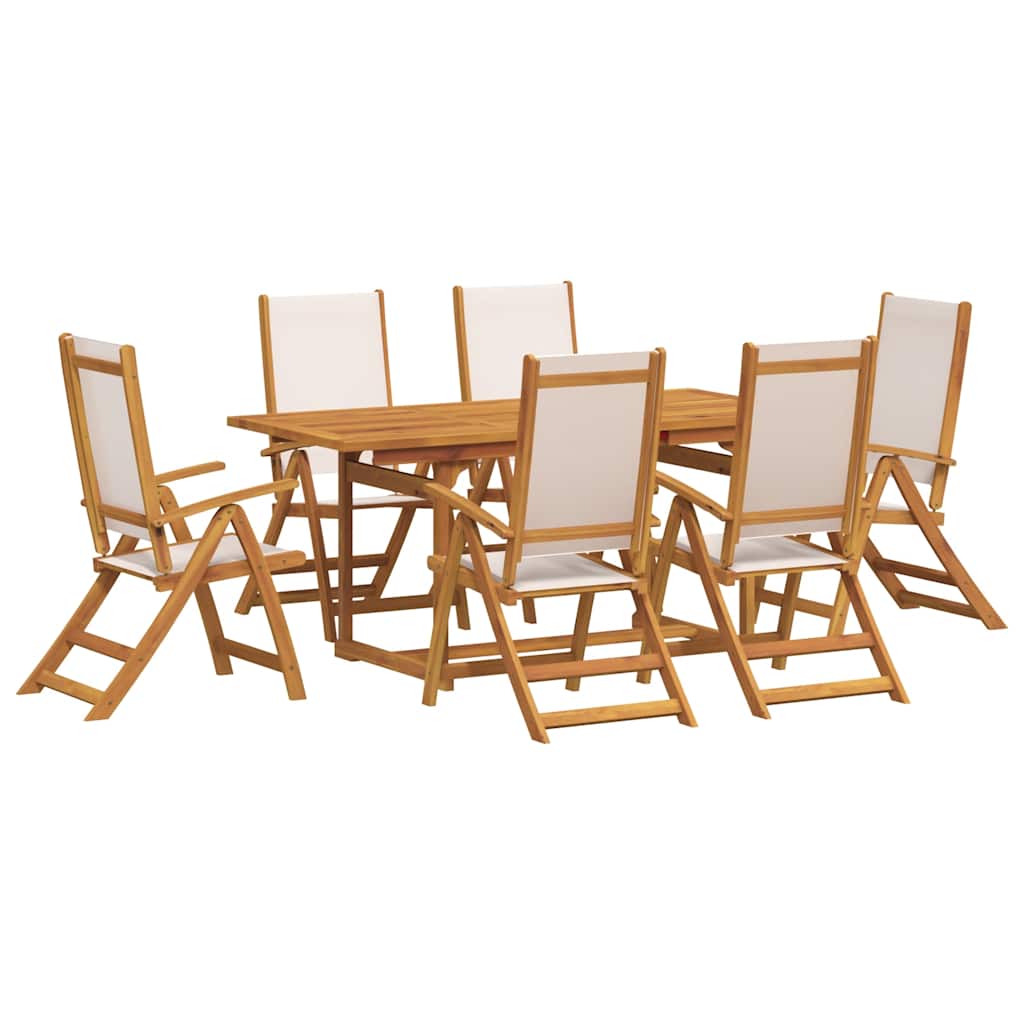 7 Piece Garden Dining Set Solid Wood Acacia and Textilene