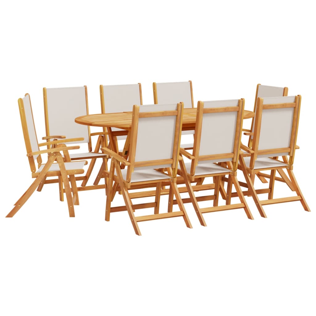 9 Piece Garden Dining Set Solid Wood Acacia and Textilene