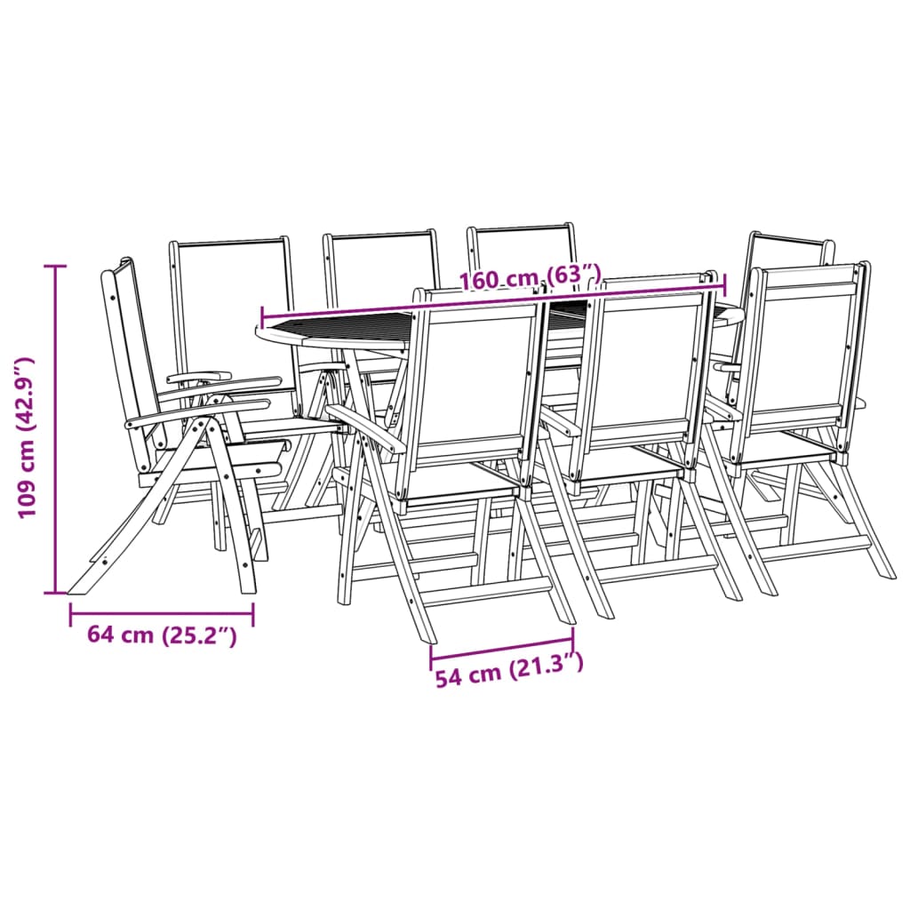 9 Piece Garden Dining Set Solid Wood Acacia and Textilene