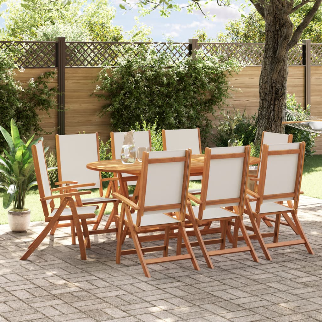 9 Piece Garden Dining Set Solid Wood Acacia and Textilene