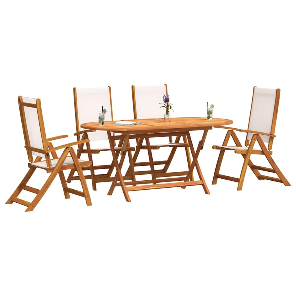 5 Piece Garden Dining Set Solid Wood Acacia and Textilene
