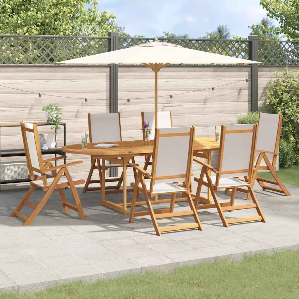 7 Piece Garden Dining Set Solid Wood Acacia and Textilene