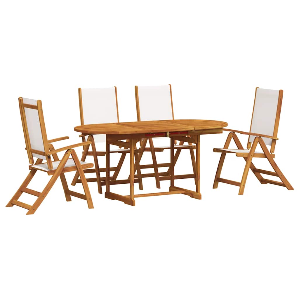 5 Piece Garden Dining Set Solid Wood Acacia and Textilene