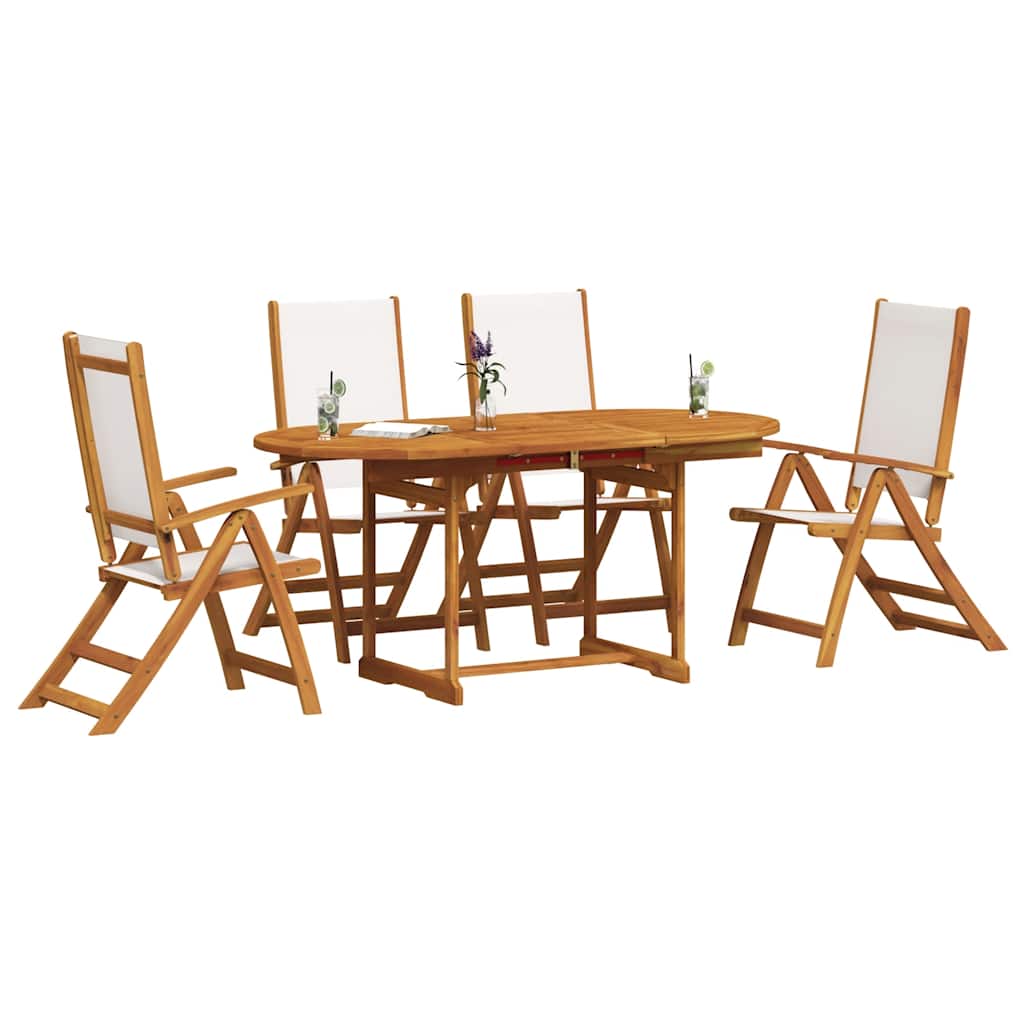 5 Piece Garden Dining Set Solid Wood Acacia and Textilene