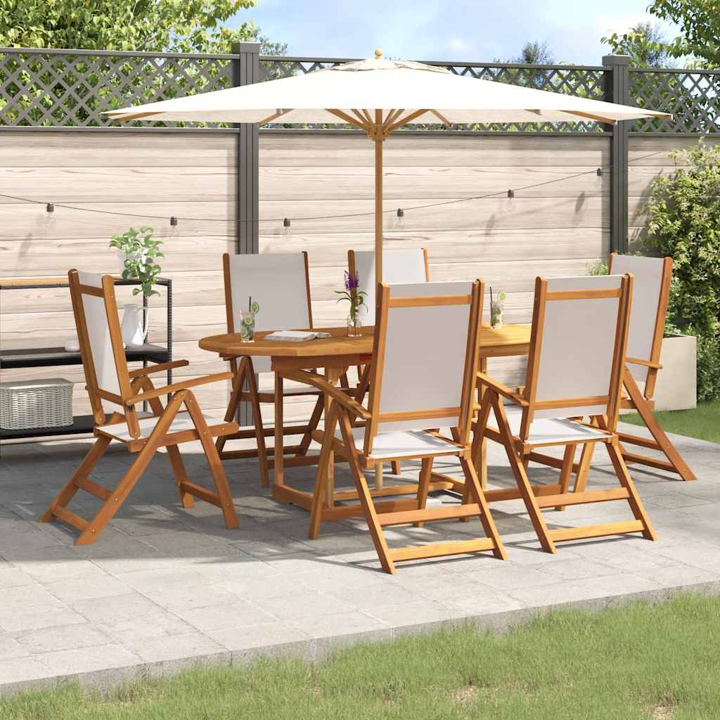 7 Piece Garden Dining Set Solid Wood Acacia and Textilene