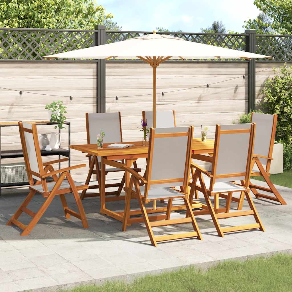 7 Piece Garden Dining Set Solid Wood Acacia and Textilene
