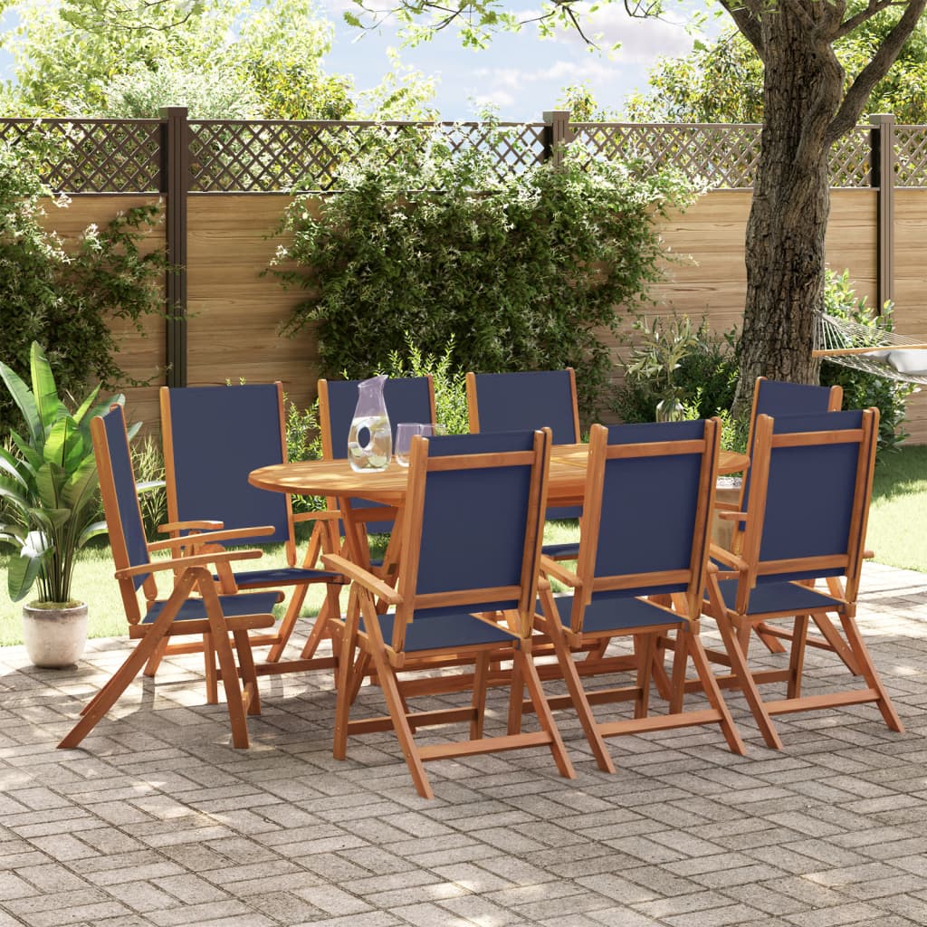 9 Piece Garden Dining Set Solid Wood Acacia and Textilene