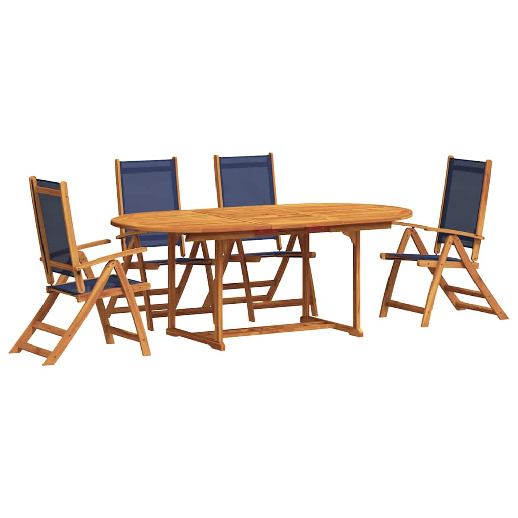 5 Piece Garden Dining Set Solid Wood Acacia and Textilene