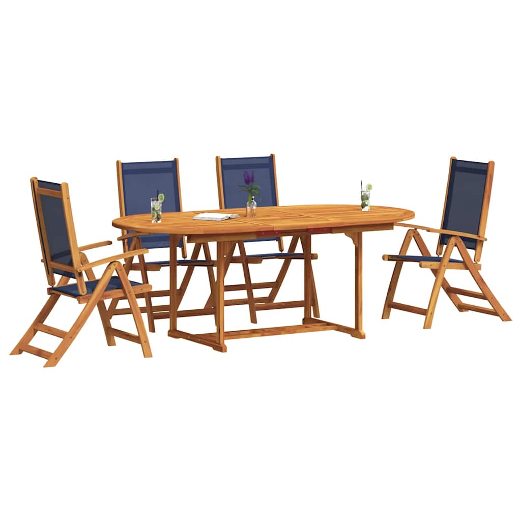 5 Piece Garden Dining Set Solid Wood Acacia and Textilene