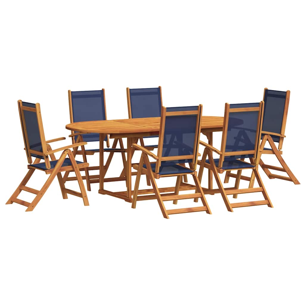 7 Piece Garden Dining Set Solid Wood Acacia and Textilene