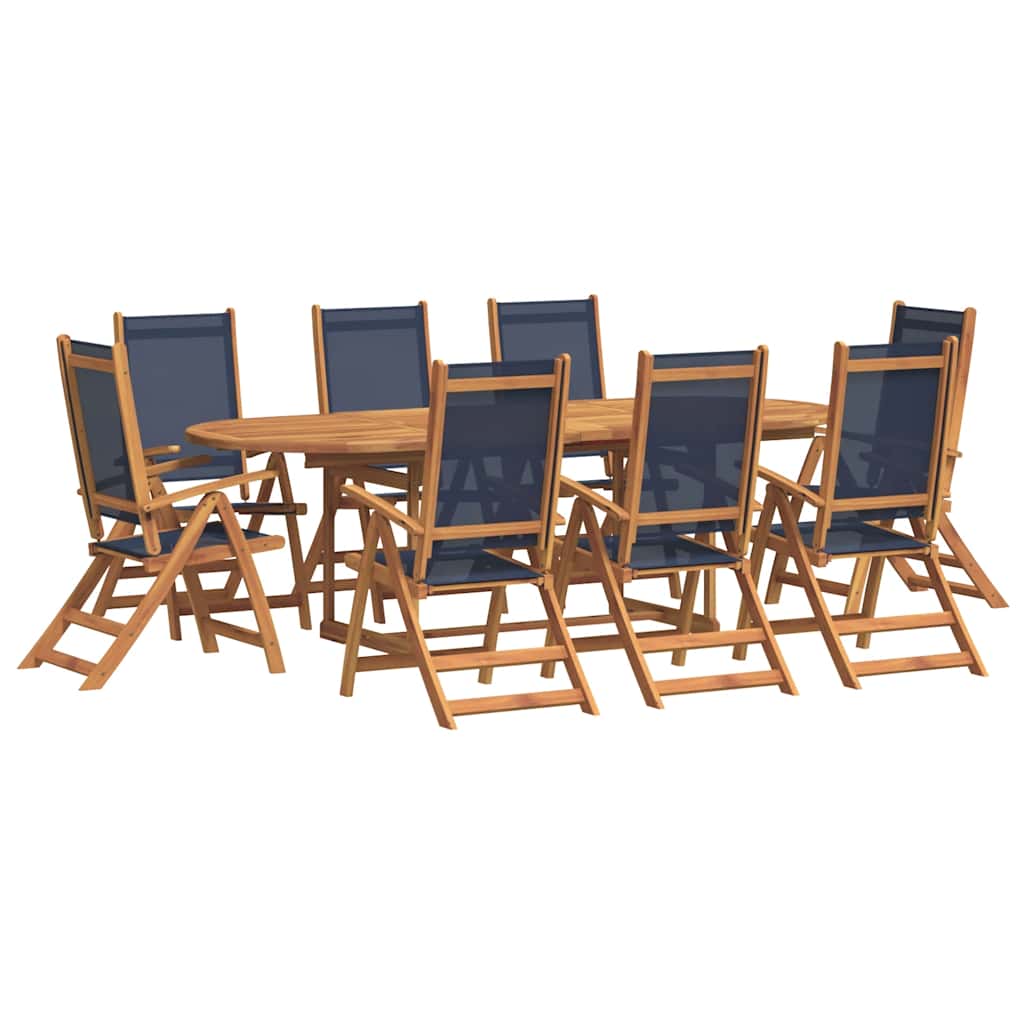 9 Piece Garden Dining Set Solid Wood Acacia and Textilene