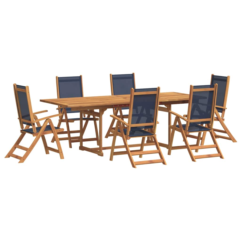 7 Piece Garden Dining Set Solid Wood Acacia and Textilene