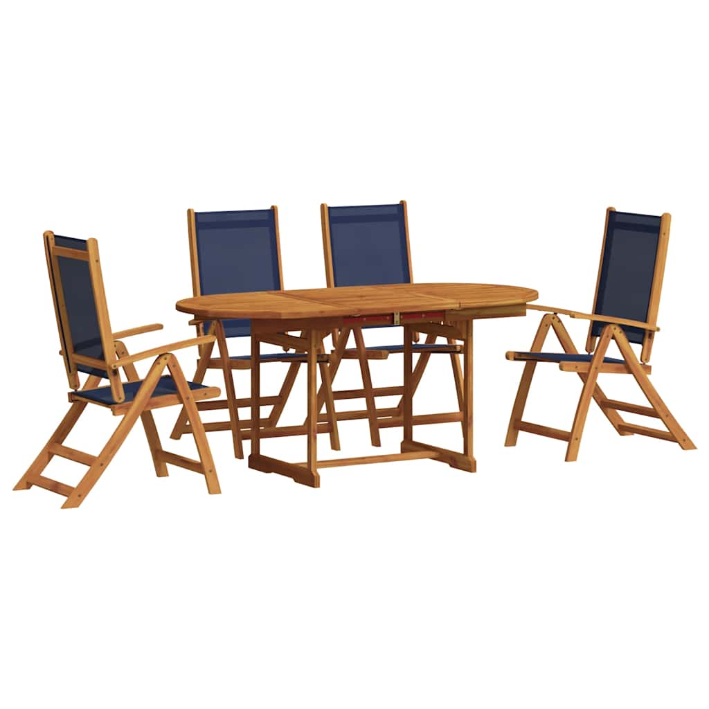 5 Piece Garden Dining Set Solid Wood Acacia and Textilene