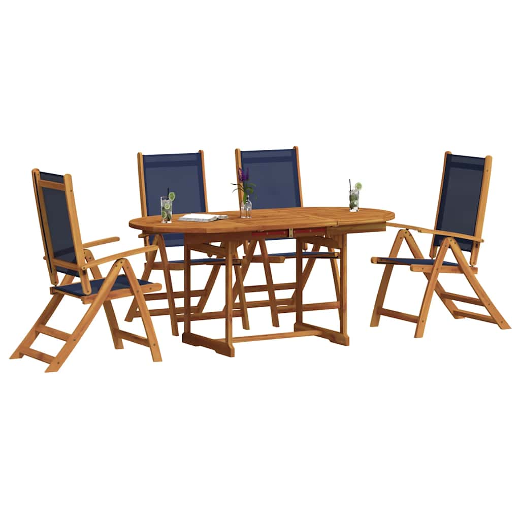 5 Piece Garden Dining Set Solid Wood Acacia and Textilene