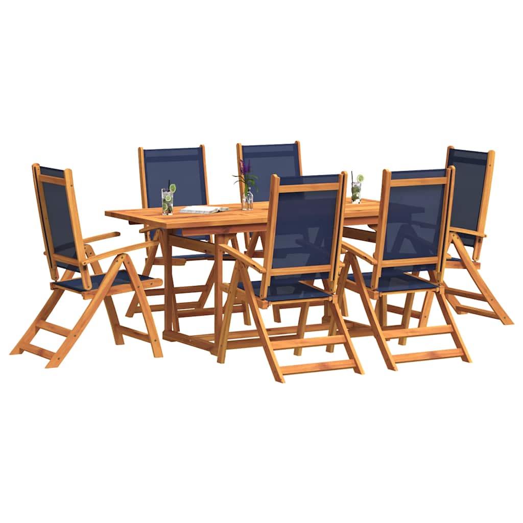 7 Piece Garden Dining Set Solid Wood Acacia and Textilene
