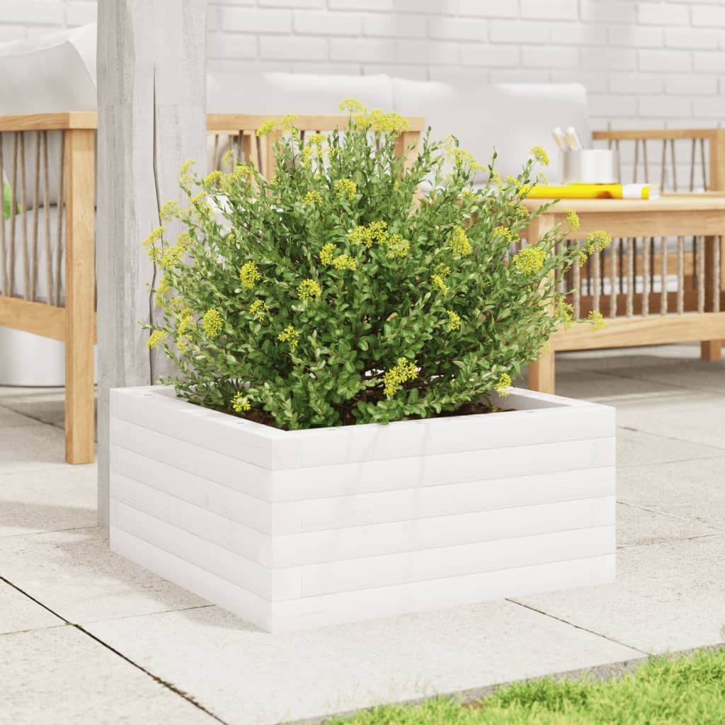 Garden Planter White 50x50x23 cm Solid Wood Pine