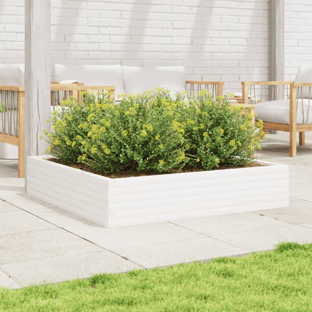 Garden Planter White 110x110x23 cm Solid Wood Pine