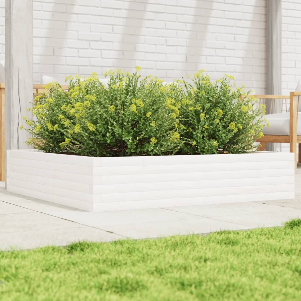 Garden Planter White 110x110x23 cm Solid Wood Pine