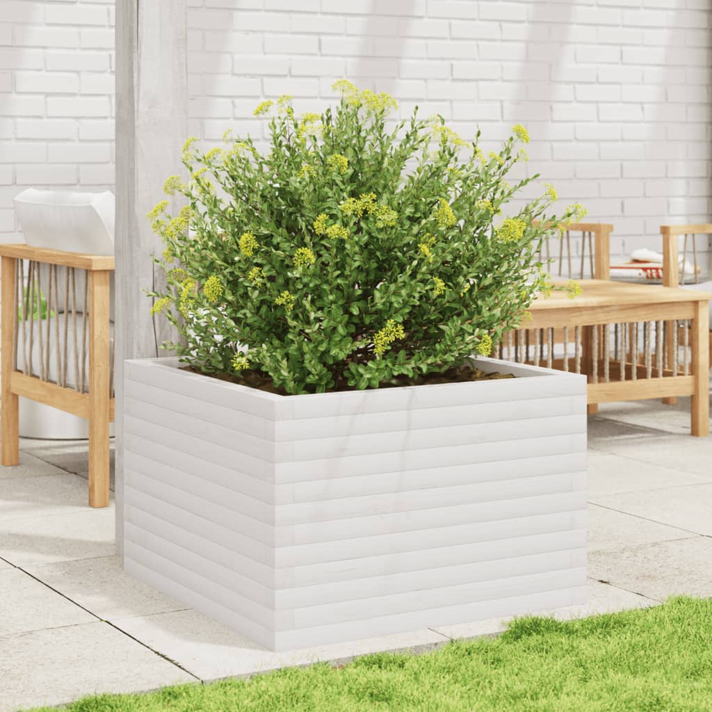 Garden Planter White 70x70x45.5 cm Solid Wood Pine