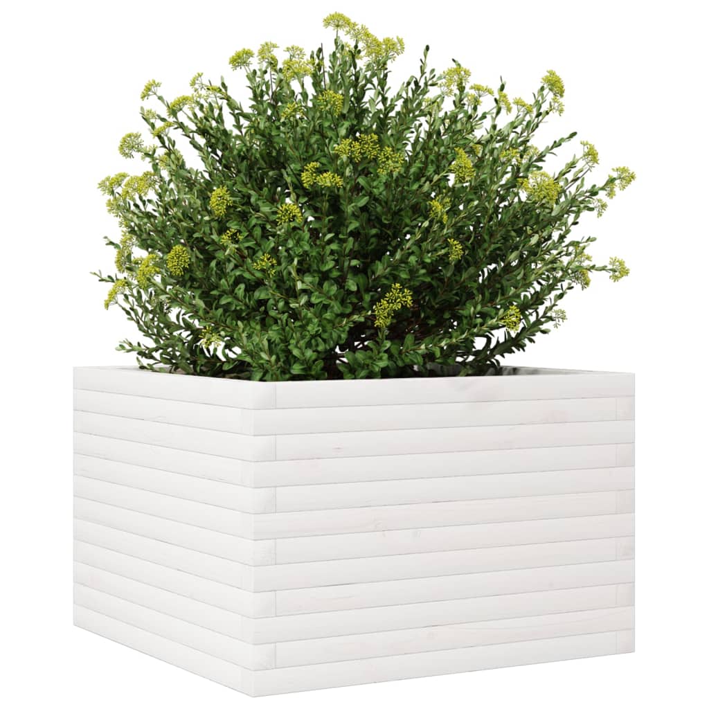 Garden Planter White 70x70x45.5 cm Solid Wood Pine