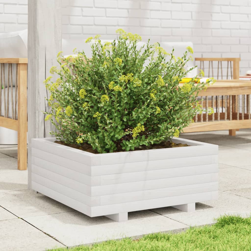 Garden Planter White 60x60x26.5 cm Solid Wood Pine