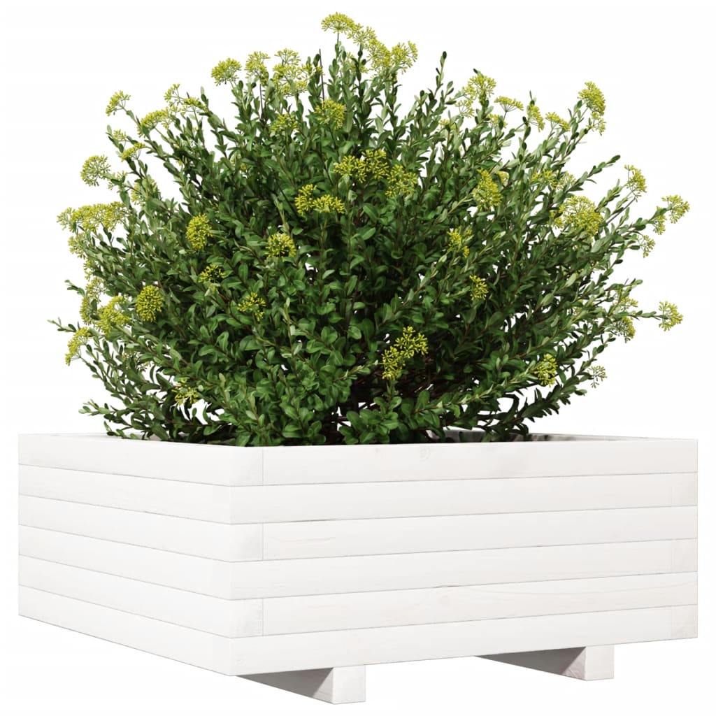 Garden Planter White 60x60x26.5 cm Solid Wood Pine