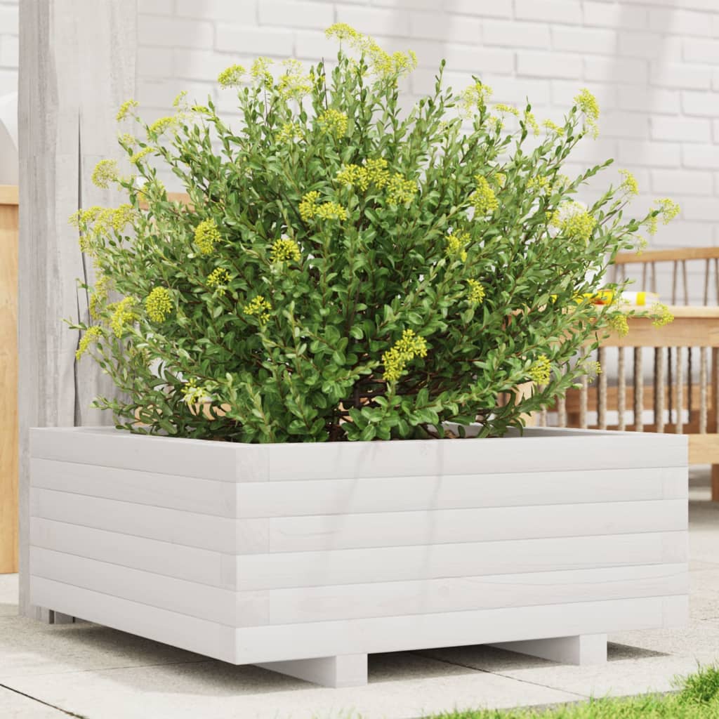 Garden Planter White 60x60x26.5 cm Solid Wood Pine