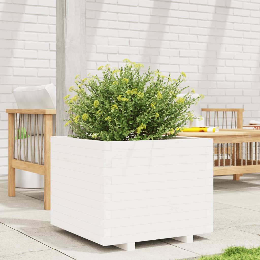 Garden Planter White 60x60x49.5 cm Solid Wood Pine