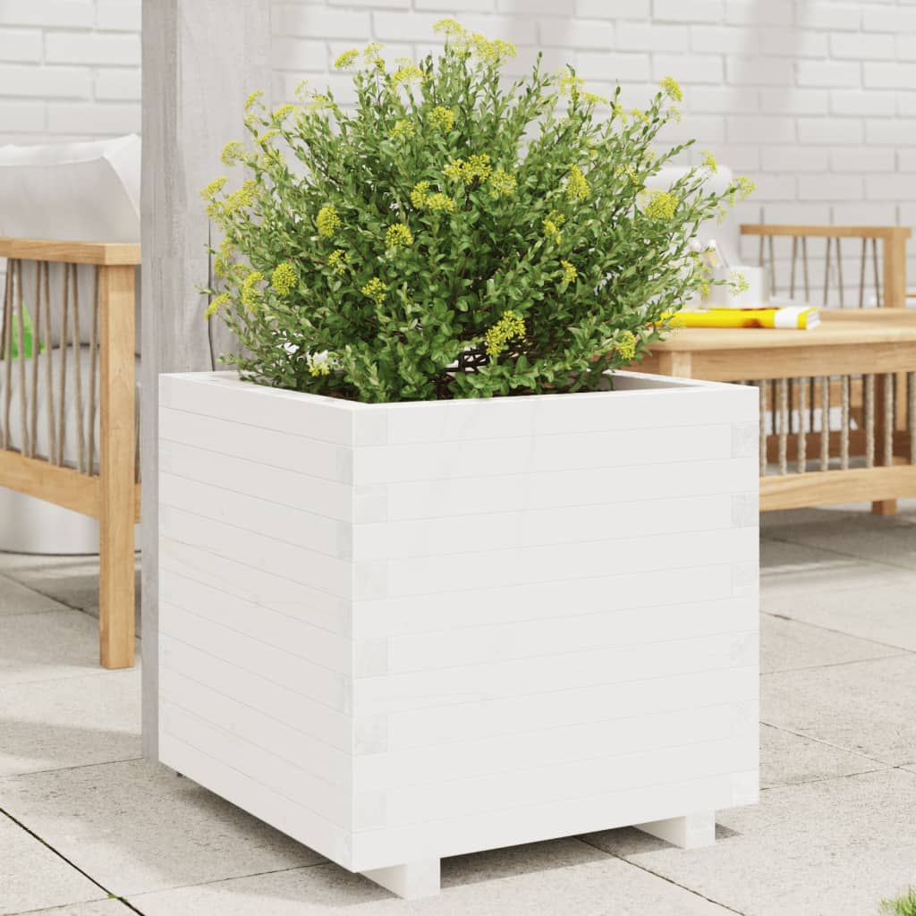 Garden Planter White 60x60x49.5 cm Solid Wood Pine