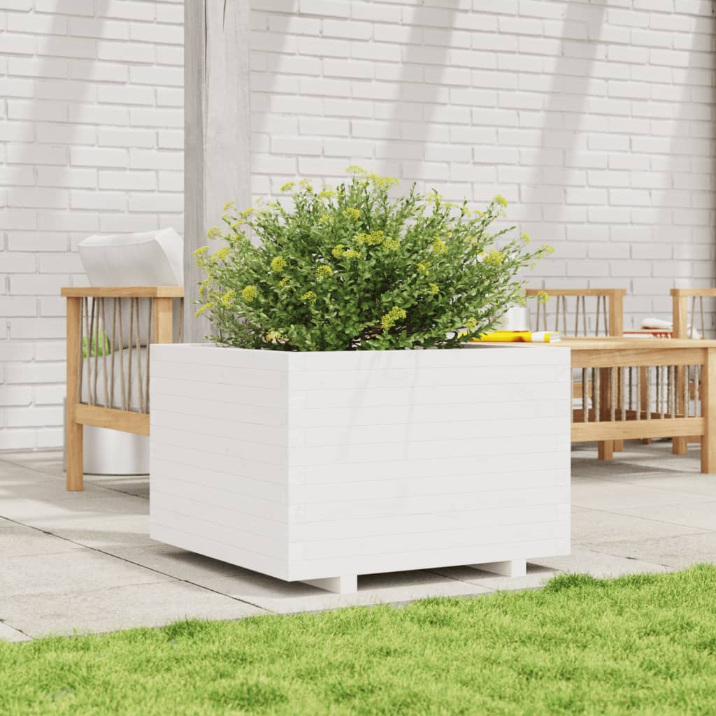 Garden Planter White 70x70x49.5 cm Solid Wood Pine