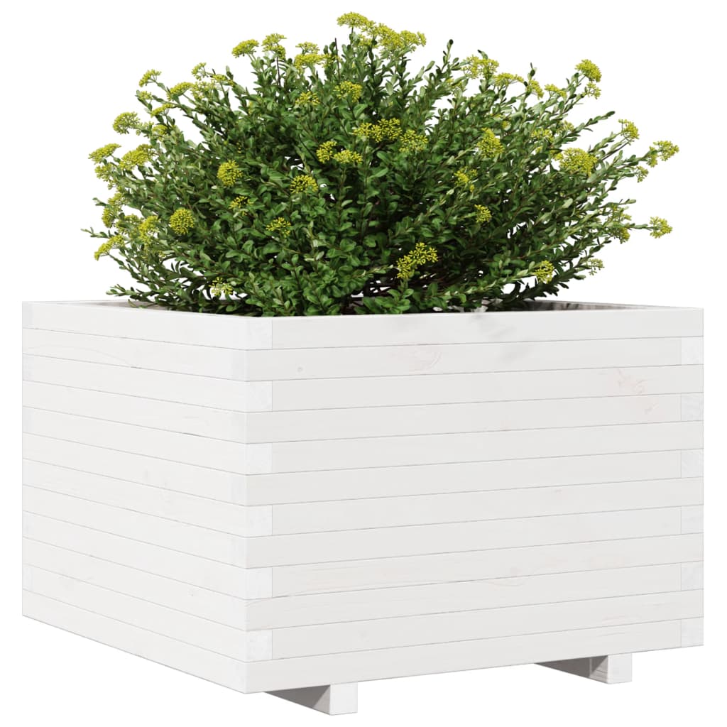 Garden Planter White 70x70x49.5 cm Solid Wood Pine